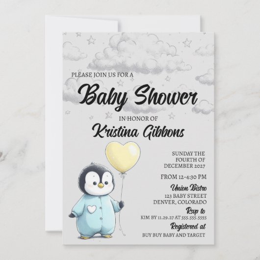 Penguin Baby shower Kaart (Voorkant)