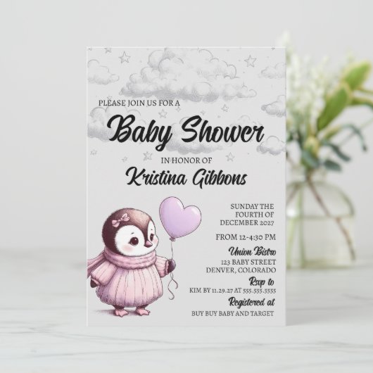 Penguin Baby shower Kaart (Staand voorkant)