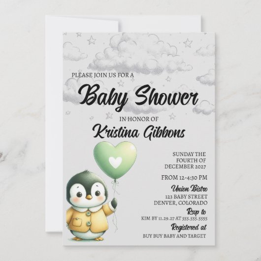 Penguin Baby shower Kaart (Voorkant)