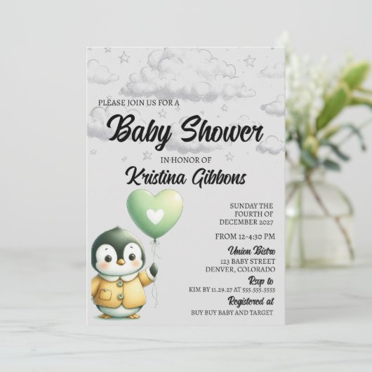 Penguin Baby shower Kaart (Staand voorkant)