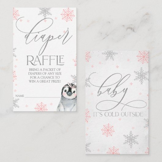 Penguin Baby shower Luier Raffle ticket Invoegen (Voorkant / Achterkant)