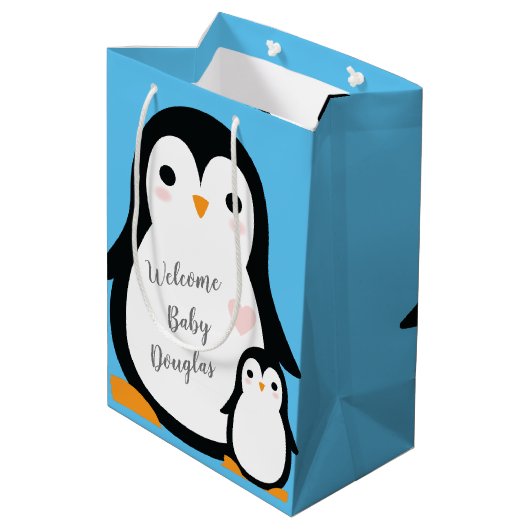 Penguin Baby shower Medium Cadeauzakje (Achterkant Gekanteld)