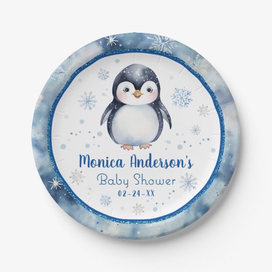 Penguin Baby shower Papier Borden - Winter Papieren Bordje (Voorkant)