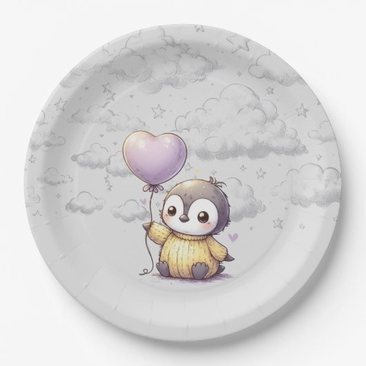 Penguin Baby shower Papieren Bordje (Voorkant)