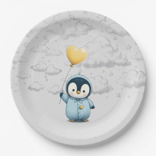 Penguin Baby shower Papieren Bordje (Voorkant)