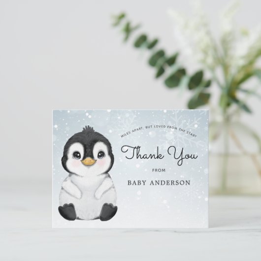 Penguin Baby shower per Mail Dank u Briefkaart