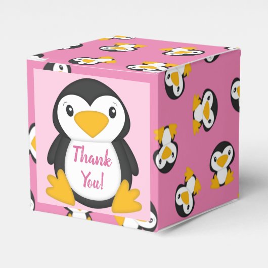 Penguin Baby shower Pink Girl Bedankdoosjes (Voorkant Zijde)