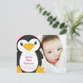 Penguin Baby shower Pink Girl Briefkaart (Staand voorkant)