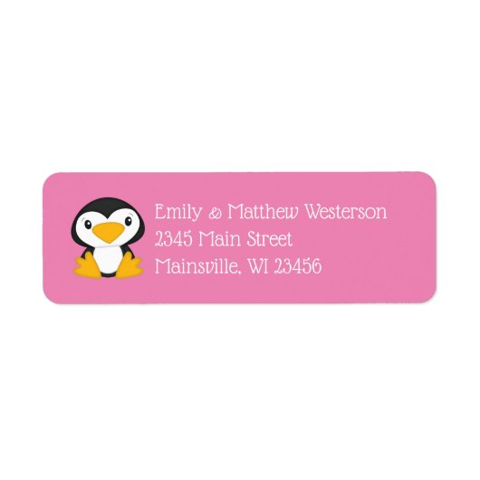 Penguin Baby shower Pink Girl Etiket (Voorkant)