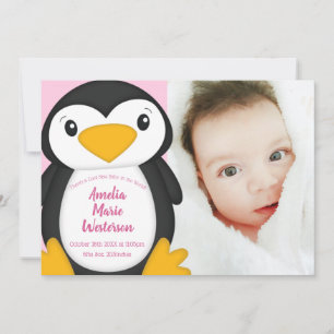 Penguin Baby shower Pink Girl Kaart