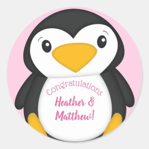 Penguin Baby shower Pink Girl Ronde Sticker