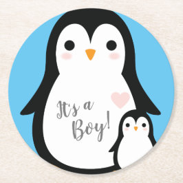 Penguin Baby shower Ronde Kartonnen Onderzetter