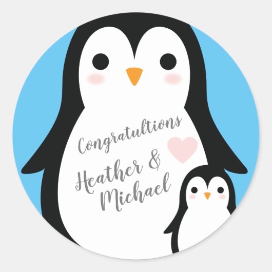 Penguin Baby shower Ronde Sticker (Voorkant)