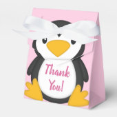 Penguin Baby shower Roze Bedankdoosjes (Voorkant Zijde)