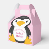 Penguin Baby shower Roze Bedankdoosjes (Achterkant)