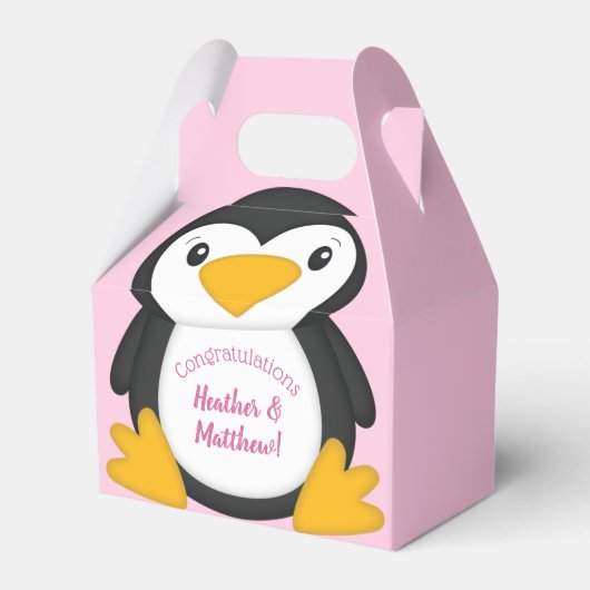 Penguin Baby shower Roze Bedankdoosjes (Voorkant Zijde)