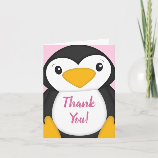 Penguin Baby shower Roze Bedankkaart (Voorkant)