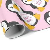 Penguin Baby shower Roze Cadeaupapier (Rol Hoek)