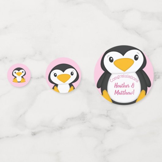 Penguin Baby shower Roze Confetti (Achterkanten)