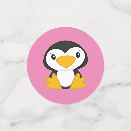 Penguin Baby shower Roze Confetti (Kleine voorkant)