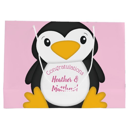 Penguin Baby shower Roze Groot Cadeauzakje (Achterkant)