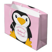 Penguin Baby shower Roze Groot Cadeauzakje (Achterkant Gekanteld)