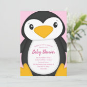Penguin Baby shower Roze Kaart (Staand voorkant)