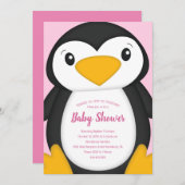 Penguin Baby shower Roze Kaart (Voorkant / Achterkant)