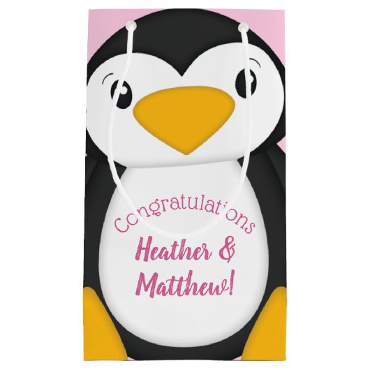 Penguin Baby shower Roze Klein Cadeauzakje (Voorkant)