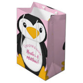 Penguin Baby shower Roze Medium Cadeauzakje (Voorkant Gekanteld)