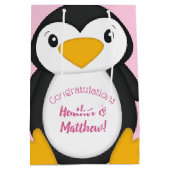 Penguin Baby shower Roze Medium Cadeauzakje (Achterkant)
