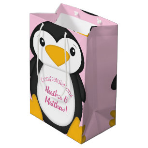 Penguin Baby shower Roze Medium Cadeauzakje