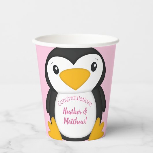 Penguin Baby shower Roze Papieren Bekers (Voorkant)
