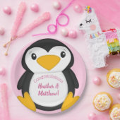 Penguin Baby shower Roze Papieren Bordje (Feest)