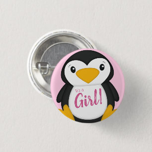 Penguin Baby shower Roze Ronde Button 3,2 Cm