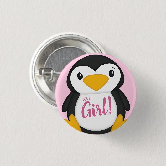 Penguin Baby shower Roze Ronde Button 3,2 Cm (Voorkant /achterkant)
