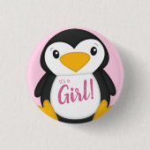 Penguin Baby shower Roze Ronde Button 3,2 Cm (Voorkant)