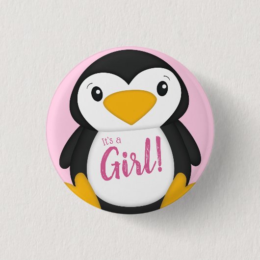 Penguin Baby shower Roze Ronde Button 3,2 Cm (Voorkant)