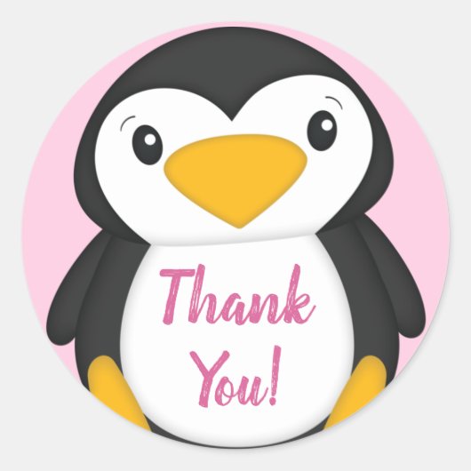 Penguin Baby shower Roze Ronde Sticker (Voorkant)