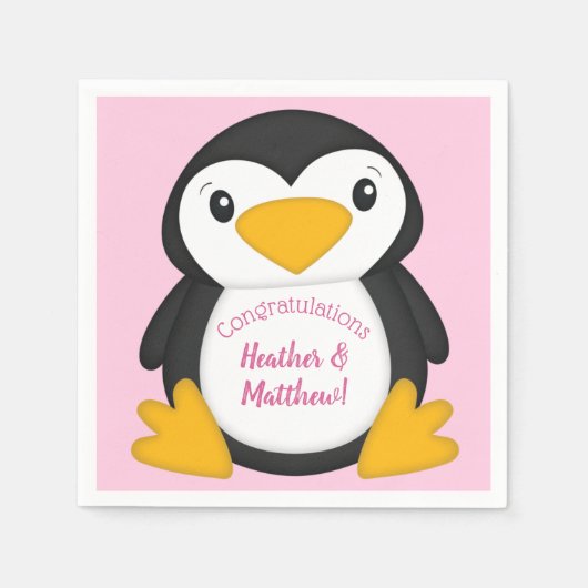 Penguin Baby shower Roze Servet (Voorkant)