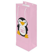 Penguin Baby shower Roze Wijn Cadeautas (Achterkant Gekanteld)