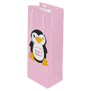 Penguin Baby shower Roze Wijn Cadeautas
