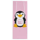 Penguin Baby shower Roze Wijn Cadeautas (Voorkant)