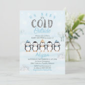 Penguin Baby shower Uitnodiging Winter Baby shower (Staand voorkant)