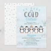 Penguin Baby shower Uitnodiging Winter Baby shower (Voorkant / Achterkant)