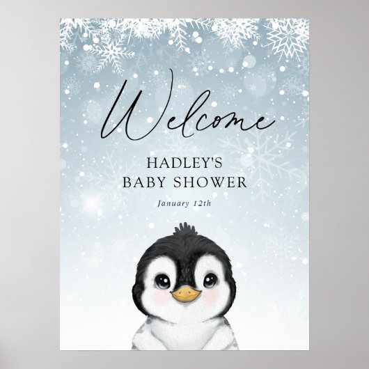 Penguin Baby shower Welkomstteken Poster (Voorkant)
