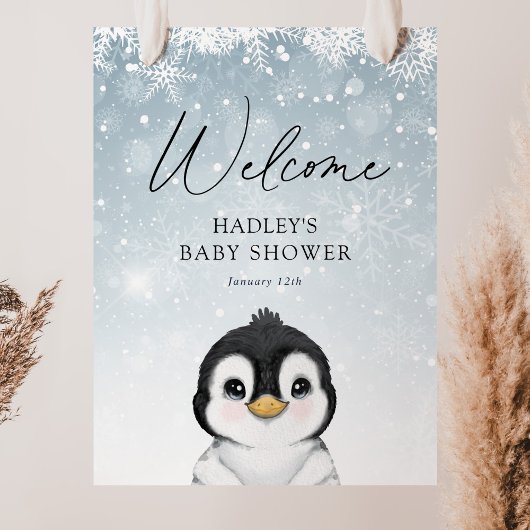 Penguin Baby shower Welkomstteken Poster