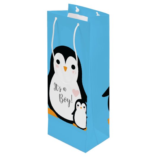 Penguin Baby shower Wijn Cadeautas (Achterkant Gekanteld)