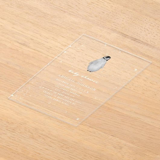 Penguin Baby shower wintersneeuwneutraal Acryl Uitnodigingen (Laagn)