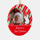 Penguin Baby's eerste kerstfoto Keramisch Ornament (Rechts)